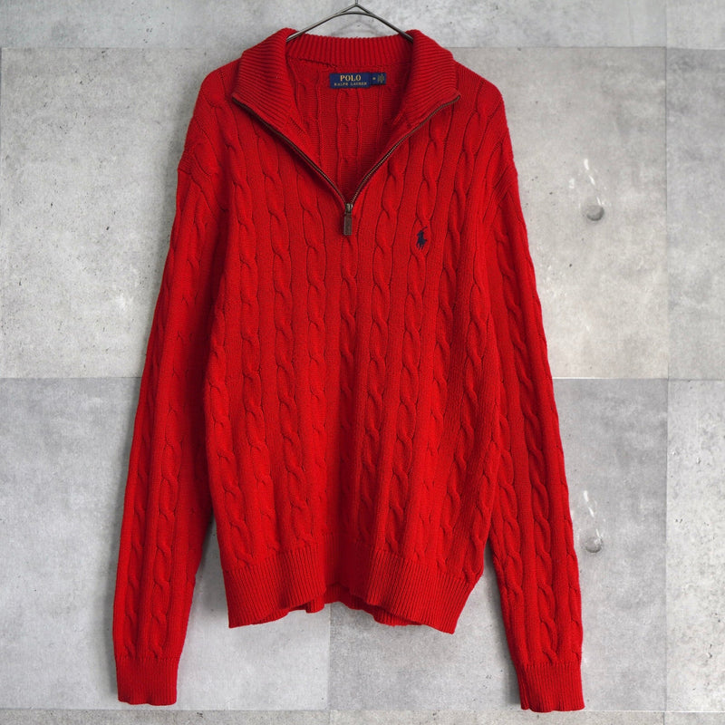 Logo Embroidery Half - zip Cable Knit Sweater - NEWSED