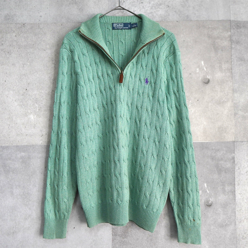 Logo Embroidery Half - zip Cable Knit Sweater - NEWSED