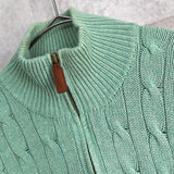 Logo Embroidery Half - zip Cable Knit Sweater - NEWSED