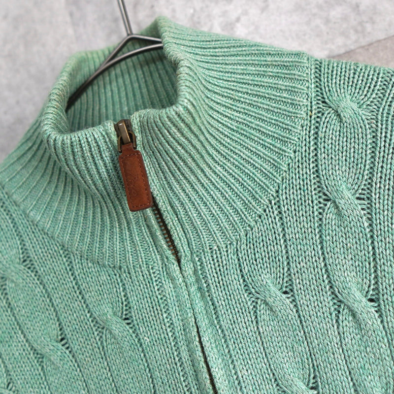 Logo Embroidery Half - zip Cable Knit Sweater - NEWSED
