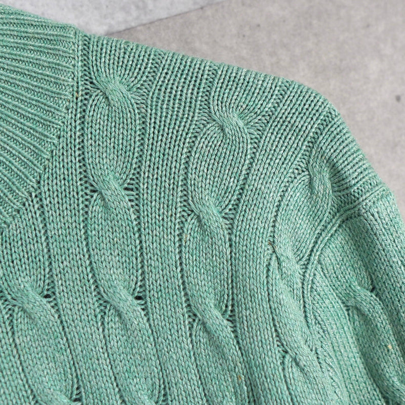 Logo Embroidery Half - zip Cable Knit Sweater - NEWSED