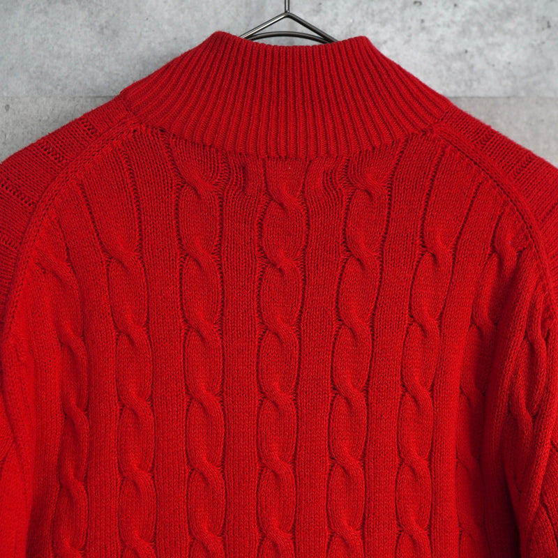Logo Embroidery Half - zip Cable Knit Sweater - NEWSED