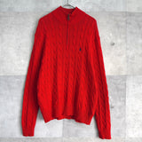 Logo Embroidery Half - zip Cable Knit Sweater - NEWSED