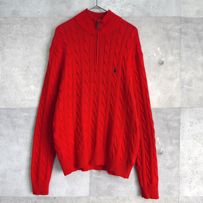 Logo Embroidery Half - zip Cable Knit Sweater - NEWSED