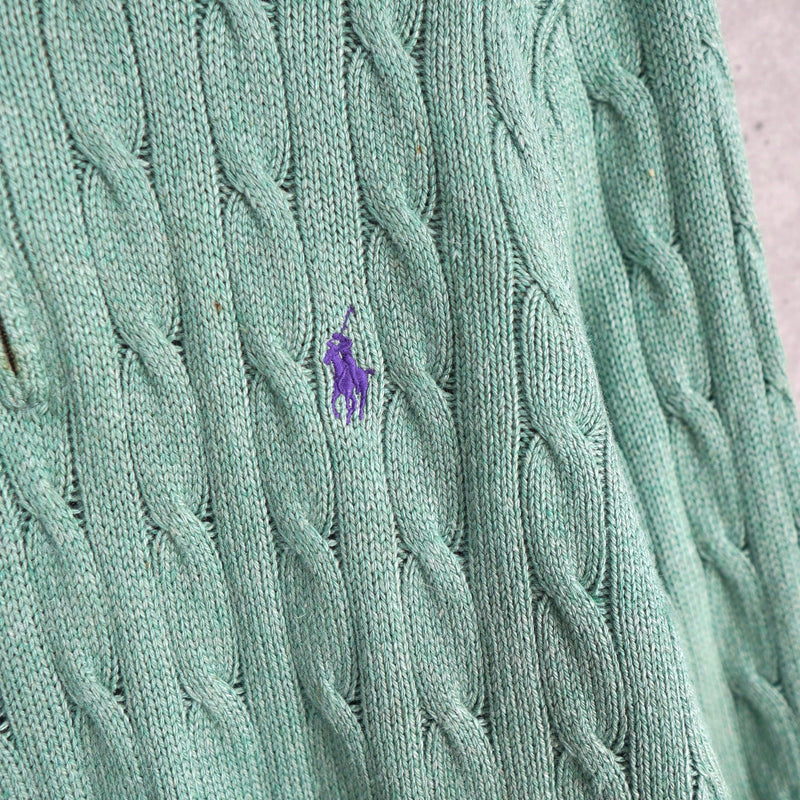 Logo Embroidery Half - zip Cable Knit Sweater - NEWSED