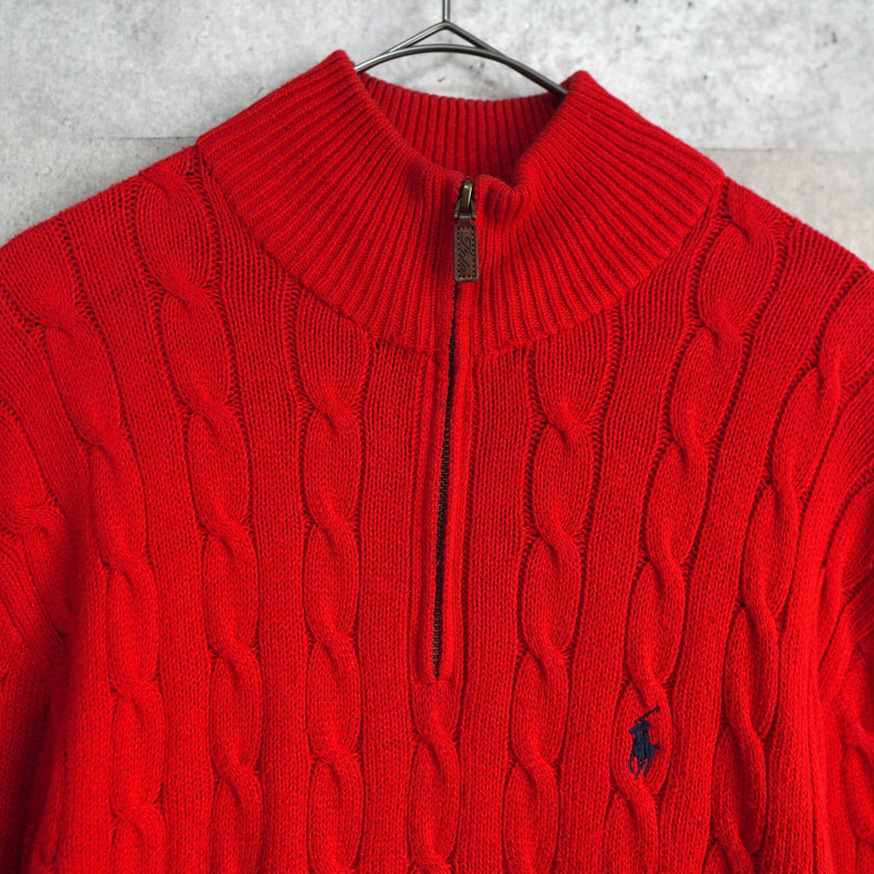 Logo Embroidery Half - zip Cable Knit Sweater - NEWSED