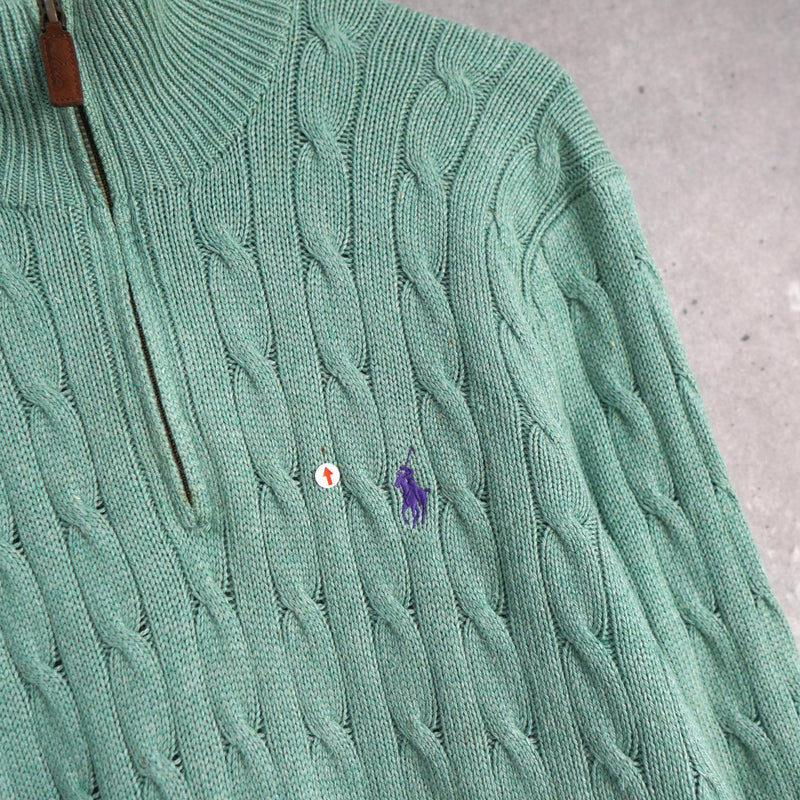Logo Embroidery Half - zip Cable Knit Sweater - NEWSED
