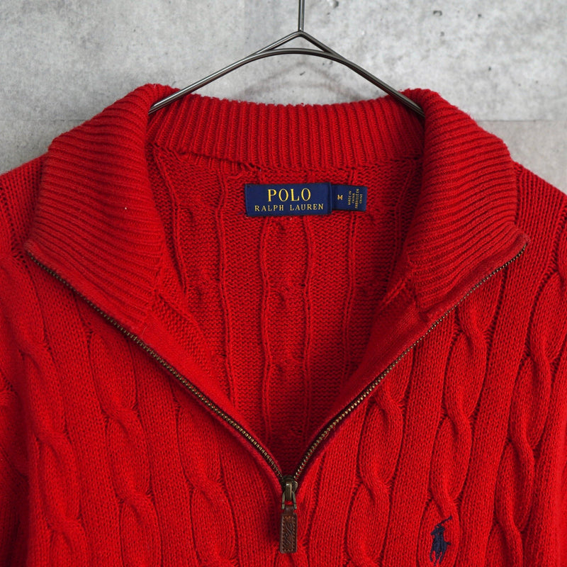 Logo Embroidery Half - zip Cable Knit Sweater - NEWSED