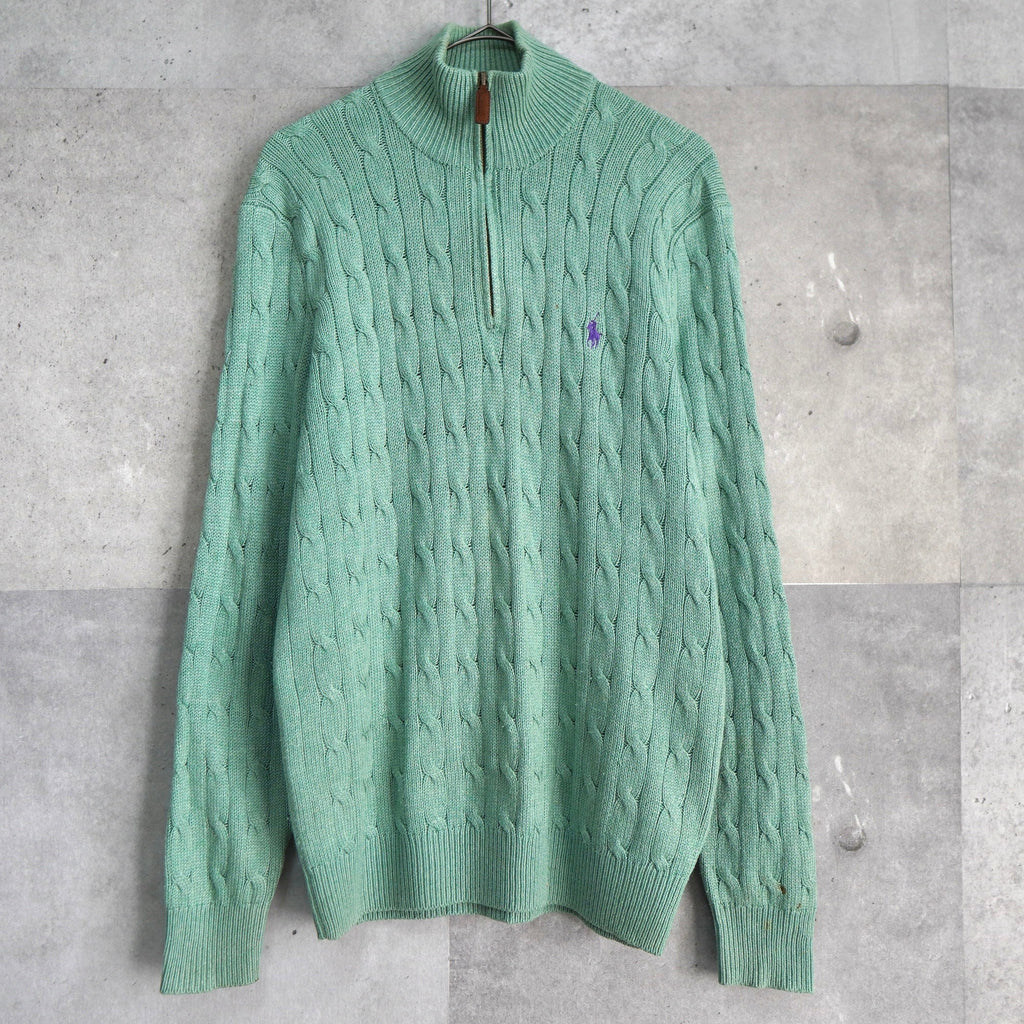 Logo Embroidery Half-zip Cable Knit Sweater