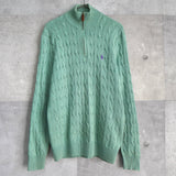 Logo Embroidery Half - zip Cable Knit Sweater - NEWSED