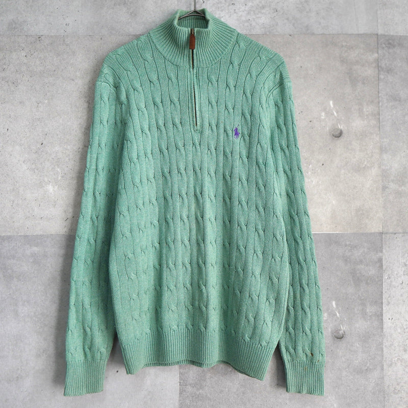 Logo Embroidery Half - zip Cable Knit Sweater - NEWSED