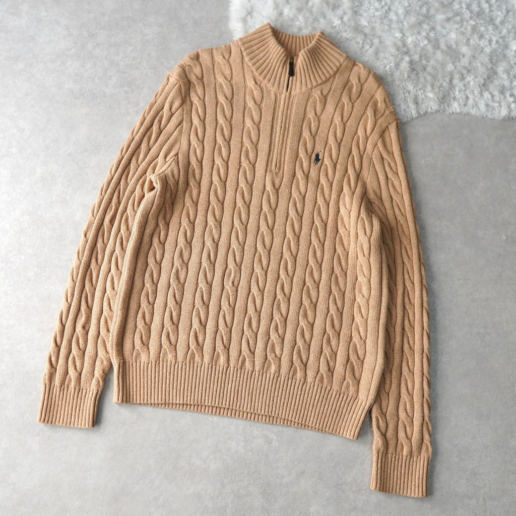 Logo Embroidery Half-zip Cable Sweater