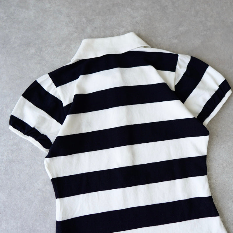 Logo Embroidery Puff Sleeve Polo Shirt - NEWSED