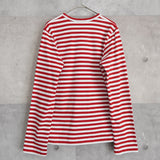 Logo Patch Stripe Long Sleeve Tee Shirt - NEWSED