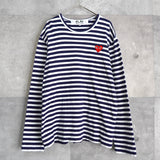 Logo Patch Stripe Long Sleeve Tee Shirt - NEWSED