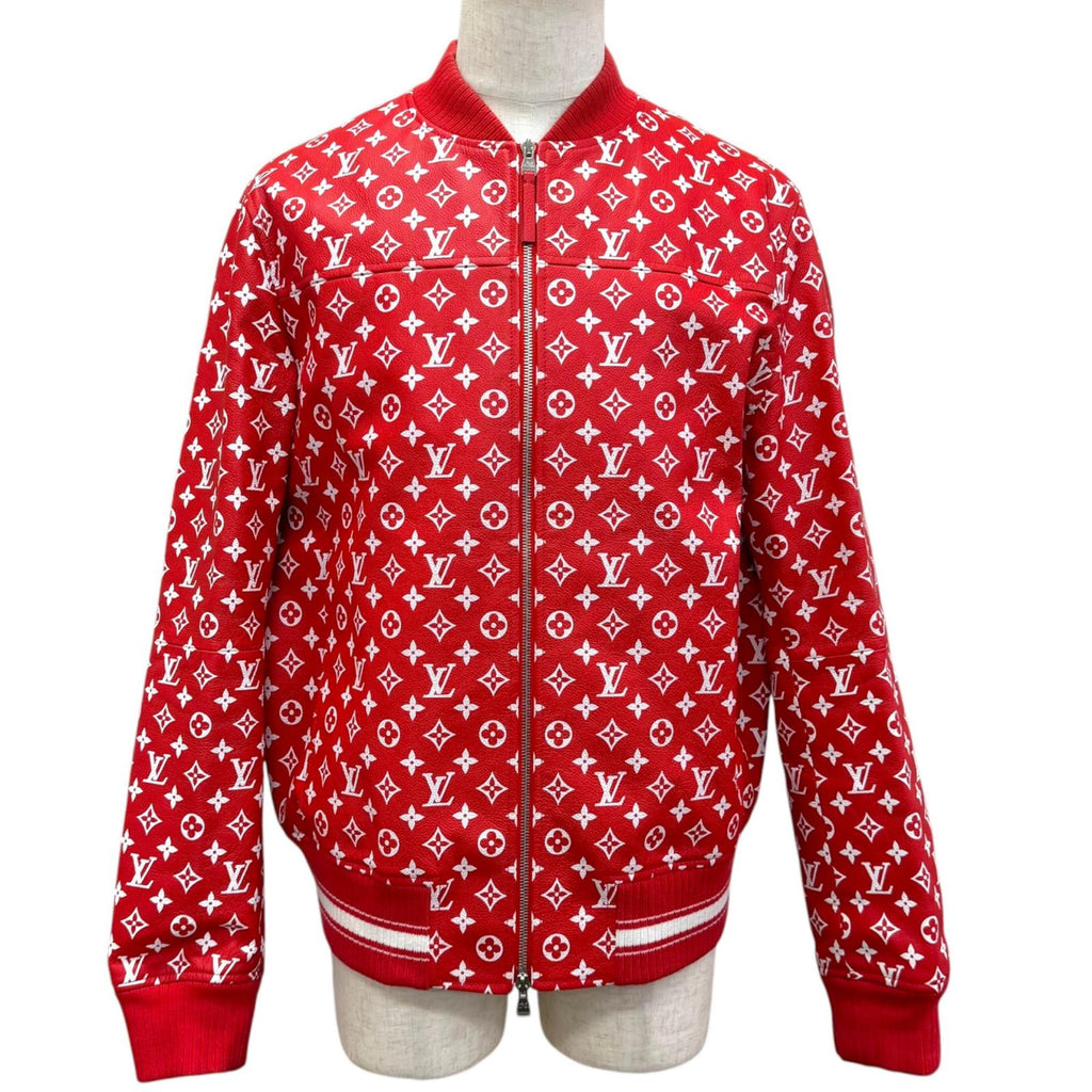 ルイヴィトン×シュプリーム LV Leather Baseball Jacket モノグラム ボンバージャケット レザージャケット レッド 54 メンズ