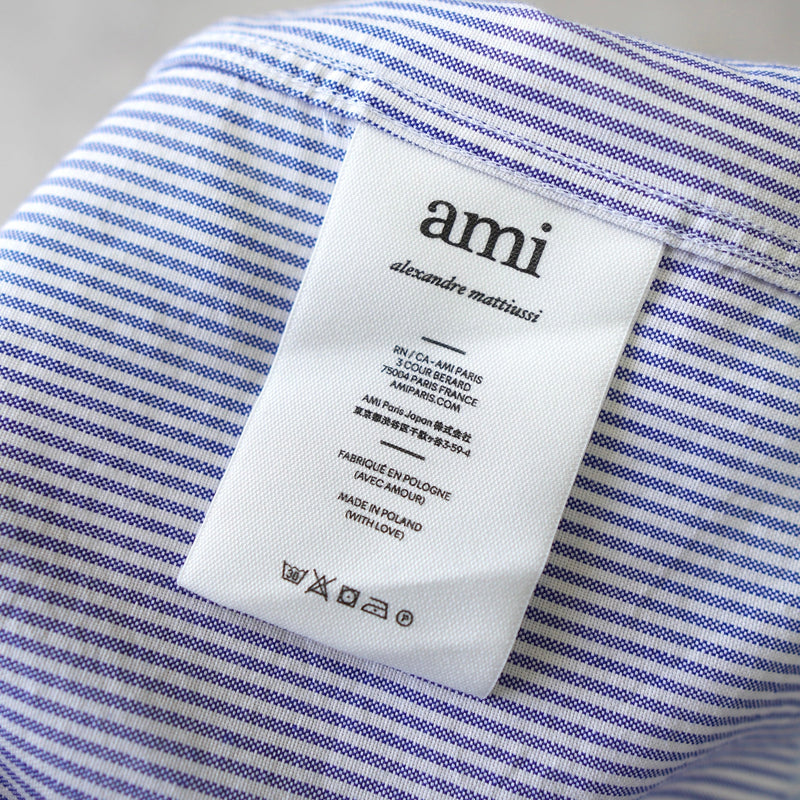 amiparis アミパリ ストライプ柄 ハート刺繍 長袖シャツ AMI PARIS アミパリス 長袖シャツ ストライプ ハートA 刺繍
