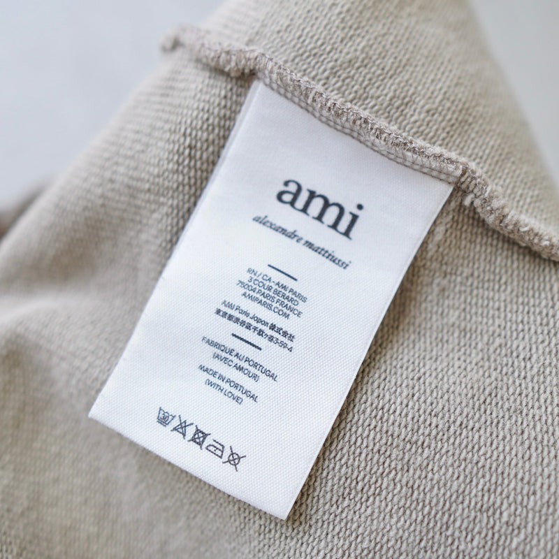 アミ パリス ハート ロゴ 刺繍 スウェット トレーナー グレーベージュ