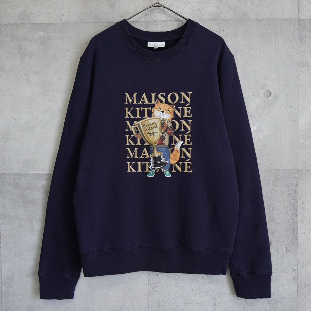メゾン キツネ トロフィー フォックス プリント スウェット トレーナー ネイビー Mサイズ