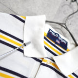 ポロスポーツ ラルフローレン 星条旗ロゴ ワンポイント刺繍 ボーダー柄 半袖ポロシャツ ホワイト / イエロー / ネイビー メンズM相当 - NEWSED