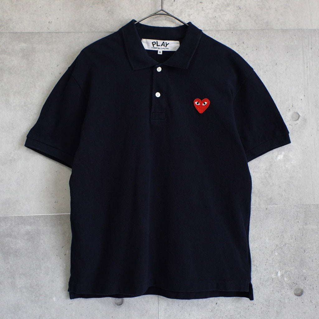 プレイ コムデギャルソン ハートロゴパッチ 半袖ポロシャツ ネイビー Mサイズ AD2020