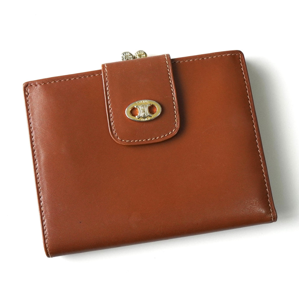 セリーヌ トリオンフ M08 レザー がま口 二つ折り財布 ブラウン