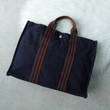 エルメス フールトゥMM キャンバス ハンドバッグ ネイビー / ブラウン