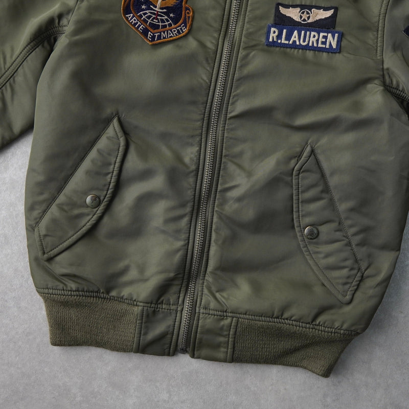 ラルフローレン パッチワーク リバーシブル MA - 1 カーキ / オレンジ - NEWSED