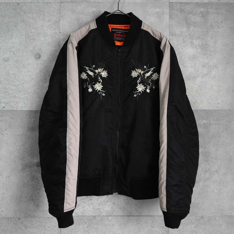 ショット × アンダースンベル 刺繍 MA - 1 スカジャン 中綿ジャケット ブラック - NEWSED