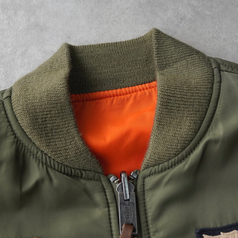 ラルフローレン パッチワーク リバーシブル MA - 1 カーキ / オレンジ - NEWSED