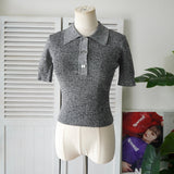Melange Rib Short Sleeve Polo ガニー メランジ リブ ポロニット シルバーグレー レディース - NEWSED