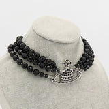MESSALINE Three Row Beaded Choker ヴィヴィアン ウエストウッド 3連 オーブロゴ チョーカー ネックレス シルバー / ブラック - NEWSED