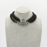 MESSALINE Three Row Beaded Choker ヴィヴィアン ウエストウッド 3連 オーブロゴ チョーカー ネックレス シルバー / ブラック - NEWSED