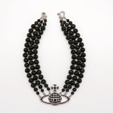 MESSALINE Three Row Beaded Choker ヴィヴィアン ウエストウッド 3連 オーブロゴ チョーカー ネックレス シルバー / ブラック - NEWSED