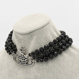 MESSALINE Three Row Beaded Choker ヴィヴィアン ウエストウッド 3連 オーブロゴ チョーカー ネックレス シルバー / ブラック - NEWSED
