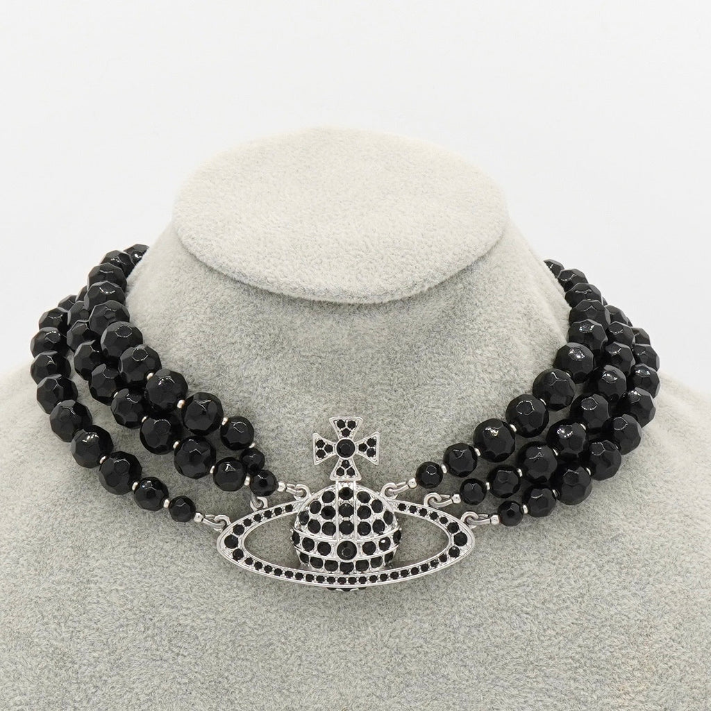 MESSALINE Three Row Beaded Choker ヴィヴィアン ウエストウッド 3連 オーブロゴ チョーカー ネックレス シルバー / ブラック