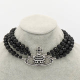 MESSALINE Three Row Beaded Choker ヴィヴィアン ウエストウッド 3連 オーブロゴ チョーカー ネックレス シルバー / ブラック - NEWSED