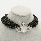 MESSALINE Three Row Beaded Choker ヴィヴィアン ウエストウッド 3連 オーブロゴ チョーカー ネックレス シルバー / ブラック - NEWSED
