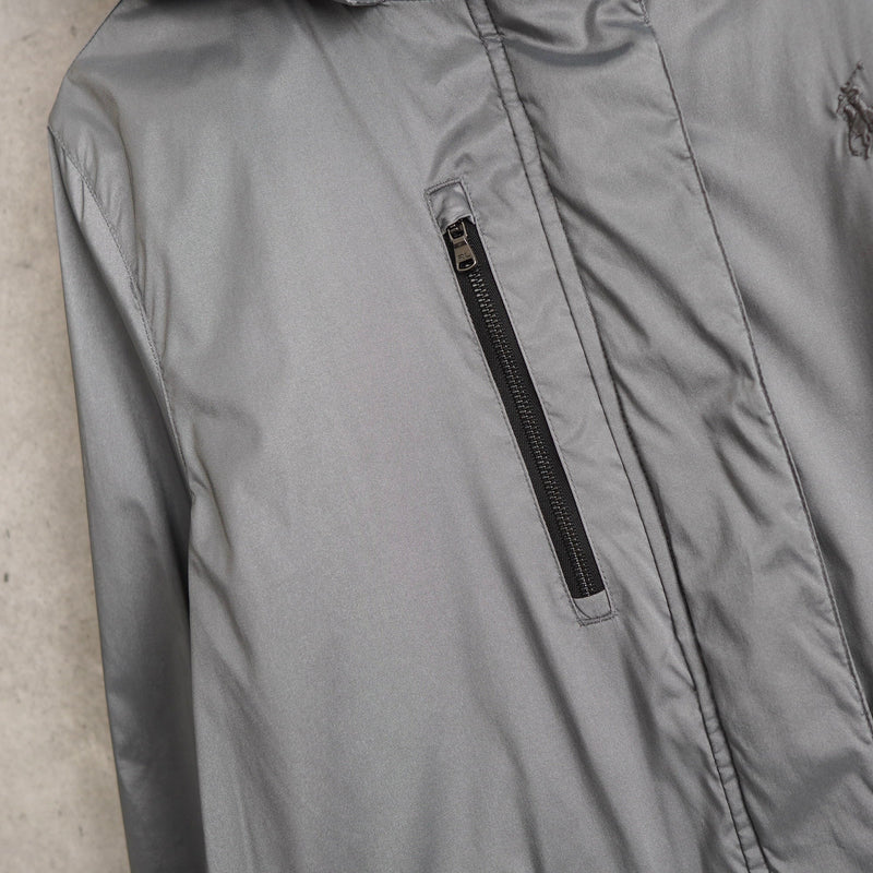 Metallic Silver Hooded Nylon Jacket - NEWSED