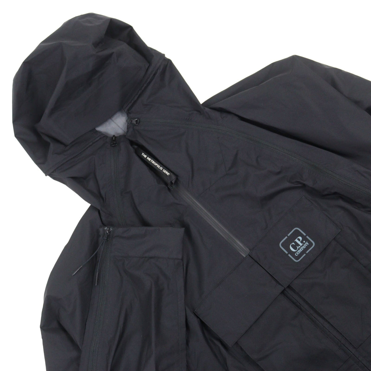 シーピーカンパニー Metropolis Series Pertex Hooded Bloom Jacket ロゴバッジ付き Petrex使用 フーデッド ダブルジップ ジャケット ブラック 52 メンズ - NEWSED
