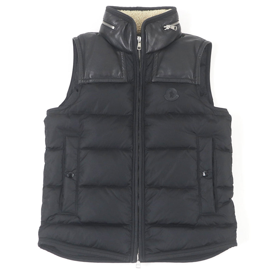 モンクレール MILLAIS GILET ラムレザー ムートン使い ダウンベスト ブラック 0 メンズ - NEWSED