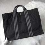 エルメス フールトゥMM キャンバス ハンドバッグ ブラック / グレー - NEWSED