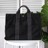 エルメス フールトゥ MM キャンバス ハンドバッグ ネイビー / グレー - NEWSED