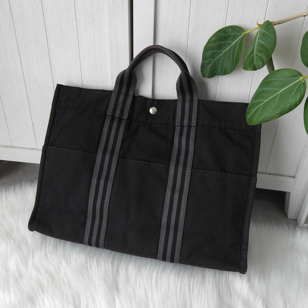 エルメス フールトゥMM キャンバス ハンドバッグ ブラック / グレー