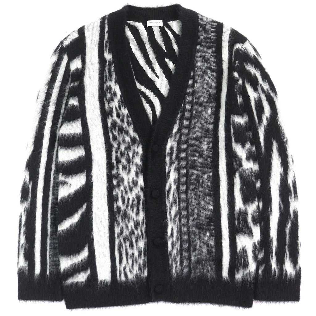サンローランパリ Mohair Cardigan 総柄 カーディガン ブラック XS メンズ