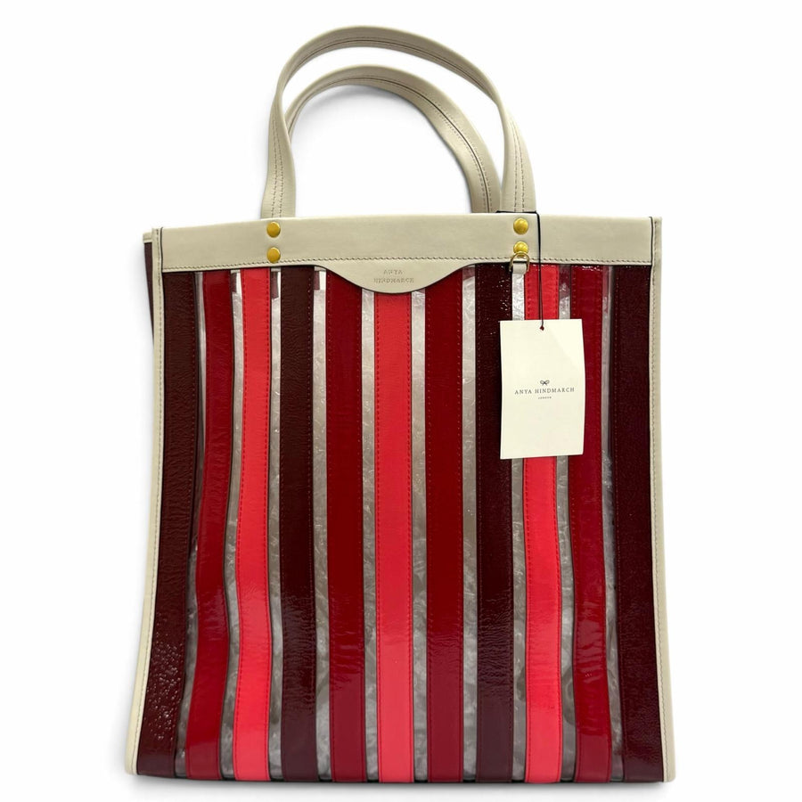 アニヤ ハインドマーチ Multi Stripes Tote ロゴ入り レザー使い トートバッグ レディース - NEWSED
