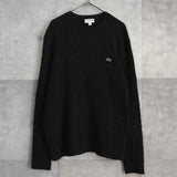 ラコステ ロゴパッチ ケーブル編み ニット ブラック