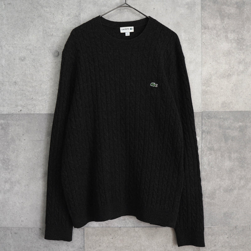 ラコステ ロゴパッチ ケーブル編み ニット ブラック