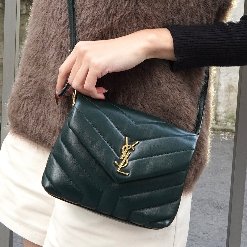 サンローラン YSLロゴ ルル レザー ショルダーバッグ グリーン