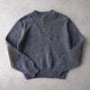 Newsed Logo Remake Knit Half Button Shawl Collar Elbow Patch Gray Blue No.456 